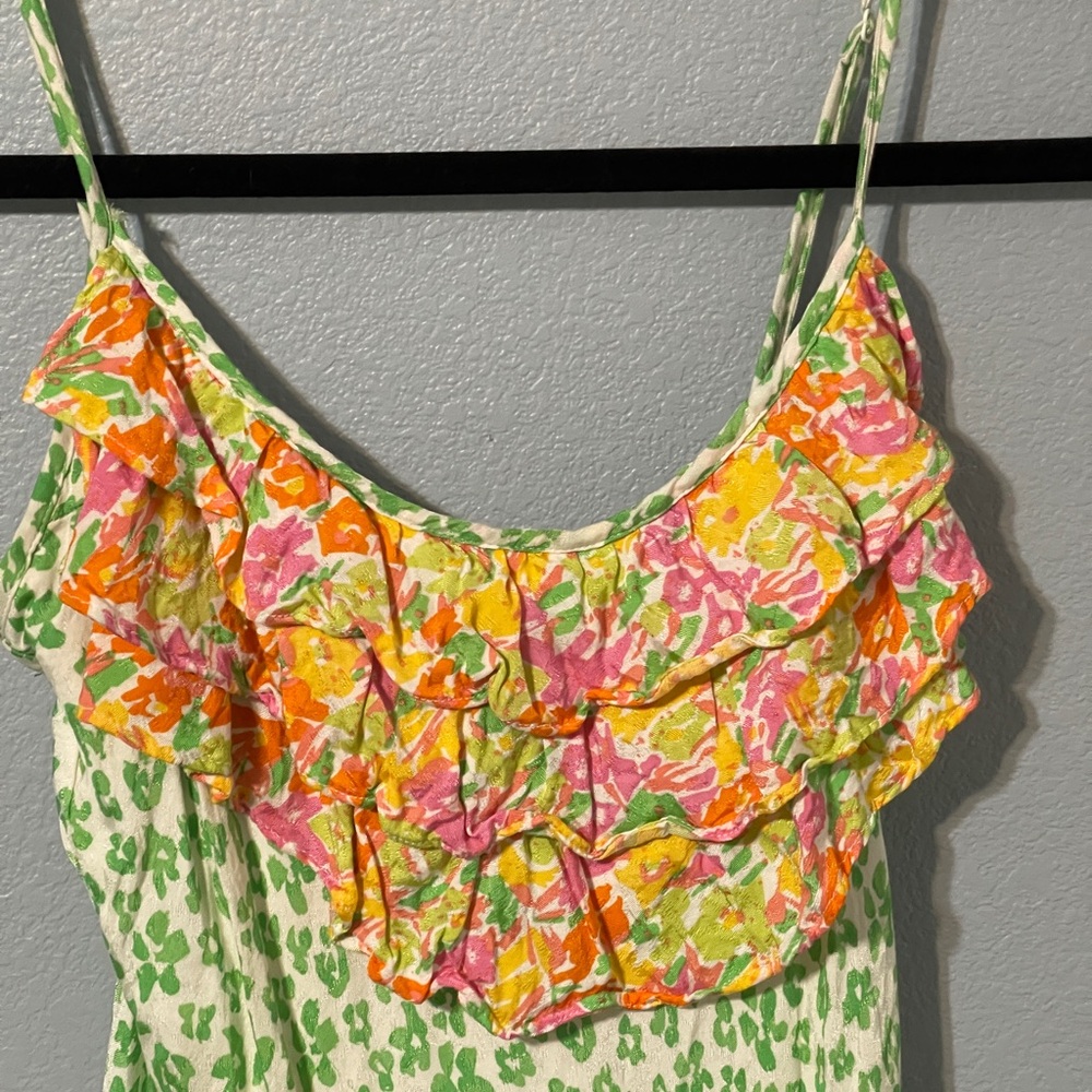 Rixo X Target Green Floral Ruffle Slip Dress Spaghetti Strap Midi Boho Y2K XS - Picture 3 of 7